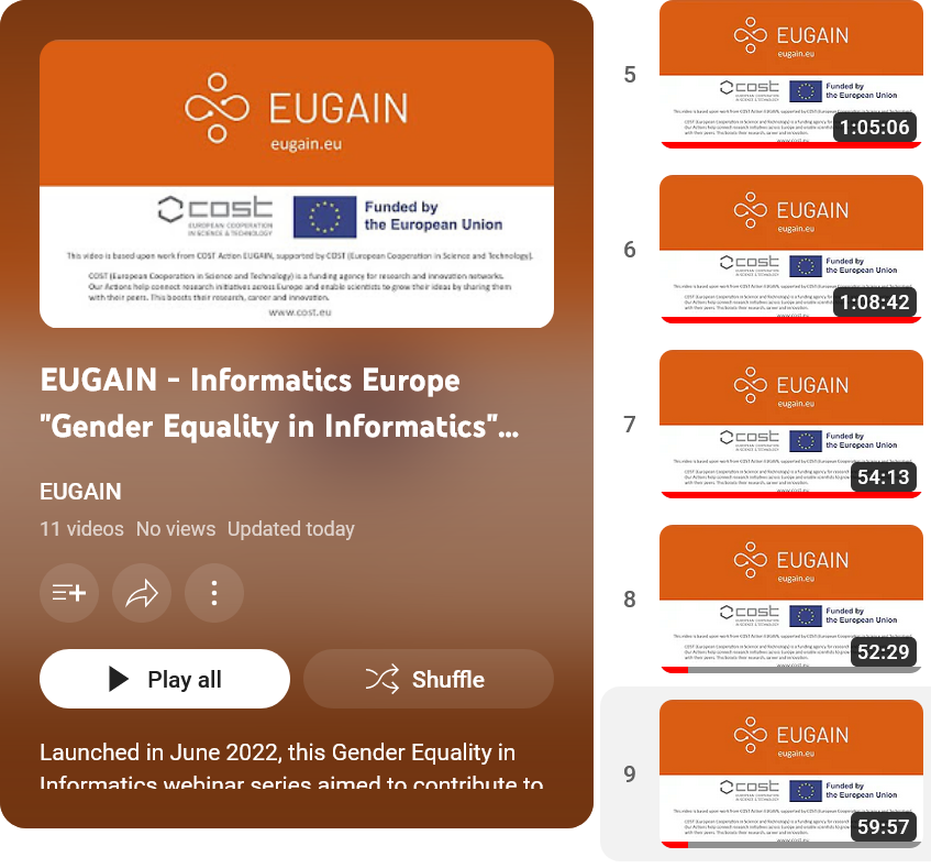 "Gender Equality in Informatics" webinar series video playlist